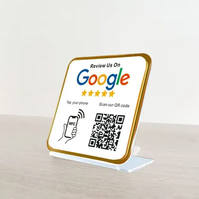 Customized Printing NFC Stand Display For Restaurant Barber Shop NFC Google Review NFC Card Stand