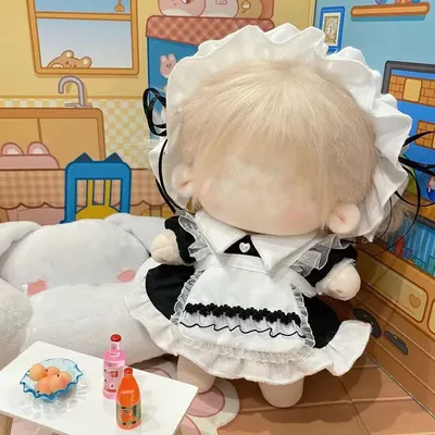1Set Handmade 10/20cm Doll Clothes Maid Dress Headband Apron Kpop Plush Dolls Outfit Toys Baby
