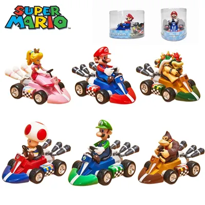 Super Mario Bros Karting Luigi Bowser Princess Peach Yoshi Toad Action Figure Toys Pull Back Car