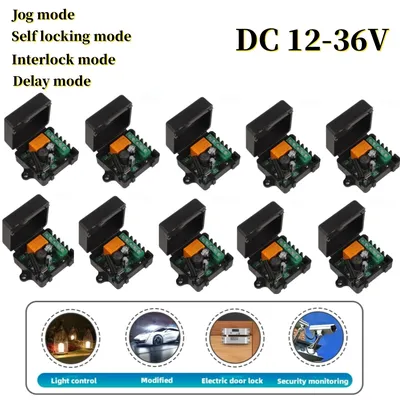 Wireless Remote Control Switch 433mhz DC 36V 24V 12V 1CH Relay Receiver for Learning Code
