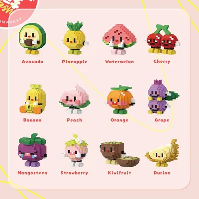 Fruit Party Building Block Toy Watermelon Avocado Strawberry Peach Durian Banana Small Particle