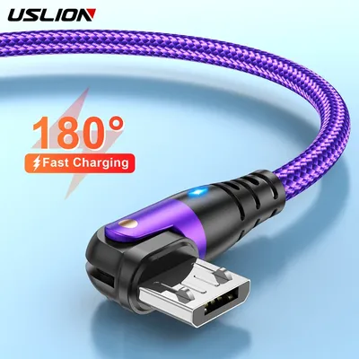 USLION 180 Rotate 3A Micro USB Cable For Samsung Huawei Xiaomi Mobile Phone Fast Charging Micro USB