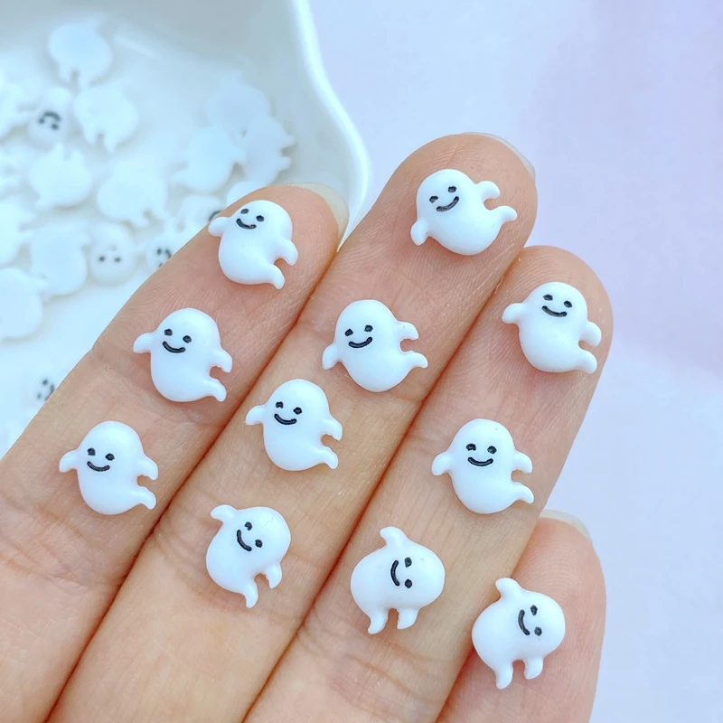 50Pcs New Cute 8mm Mini white ghost Series Resin Flatback Ornament Jewelry Making Manicure Hairwear Accessories
