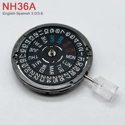 Japan Genuine NH36 Movement English-Spanish Datewheel Crown at 3.0/3.8 O'clock Mod NH36A Day-Date at
