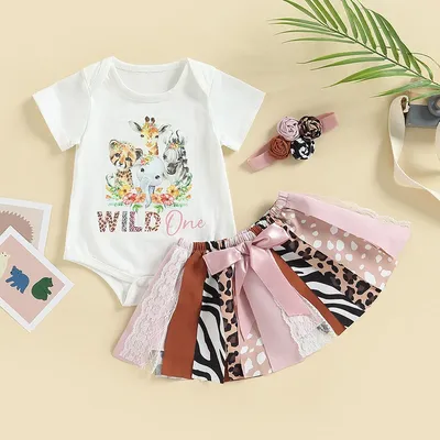 2023-02-21 Lioraitiin 0-18M Infant Baby Girl 3Pcs Clothes Short Sleeve Bodysuit Zebra Pattern