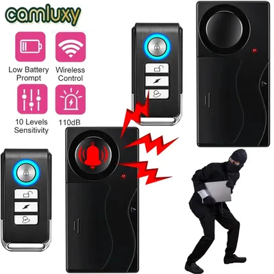 Camluxy Anti-Theft Alarm 110db Loud Door and Window Alarm Wireless Vibration Alarm with Remote