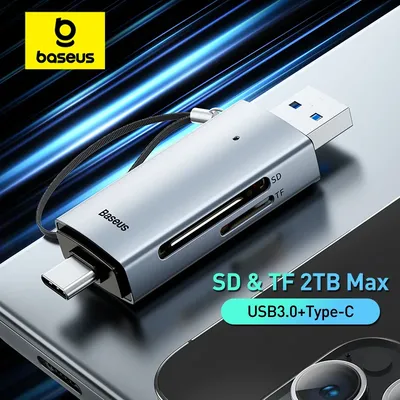 Baseus Card Reader USB C & USB3.0 to SD Micro SD TF Memory Card Device 104MB/s 2TB Smart Cardreader