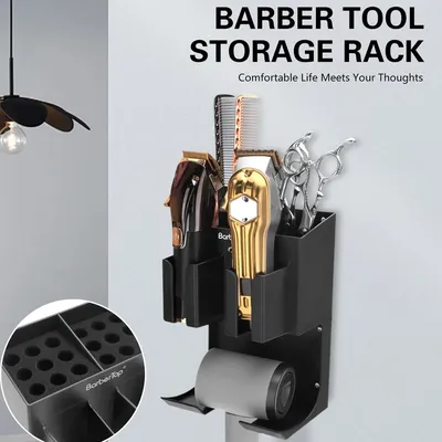 Barbertop Wall Electric Clipper Rack Hair Trimmer Shaver Holder Mounted Hair Dryer Barber Storage