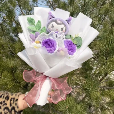 My Melody Kuromi Cinnamoroll Kt Cat Plush Doll Toy With Flowers Creative Handmade Bouquet Valentine