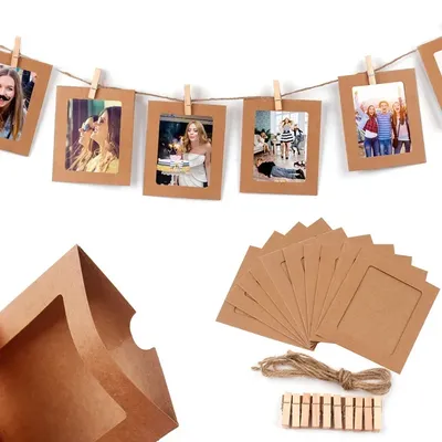 2M 5/6inch Kraft Paper 12 Months Photo Garland with clothespins for photo Picture Banner Birthday
