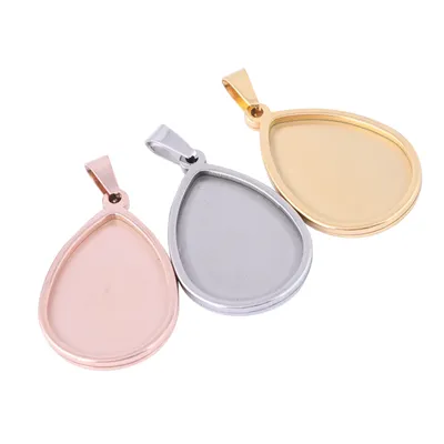 onwear 10pcs stainless steel pendant cabochon setting 18x25mm teardrop bezel trays diy cameo base