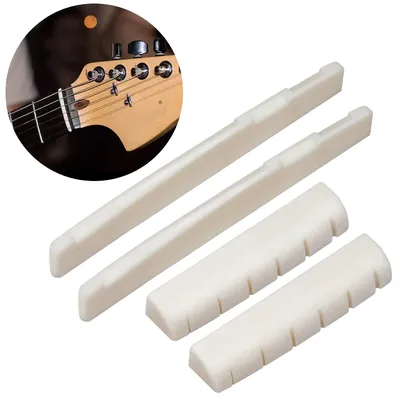 2 Sets 4 Pcs 6 String Acoustic Guitar Bone Bridge Saddle 72mm And Nut 43mm Cow Bone Nut Top Folk