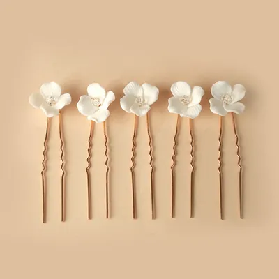 Simple U Shaped Hair Sticks Bride Wedding Headdress White Porcelain Flower Hairpins Hair Clips Bridal Jewelry Fairy Headpieces