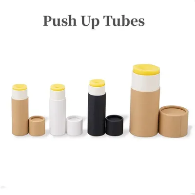 50PCS Kraft Paper Push Up Tubes Biodegradable Cardboard Cosmetic Cylindrical Packaging Lip Balm Deodorant Container