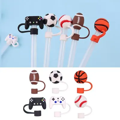 1pc Straw Topper Dust Proof Plugs Basketball Football Shape Covers Reusable Cute Soccer Ball Caps