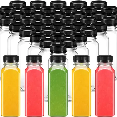 Plastic Juice Bottles with Caps Drink Containers Bulk Empty Reusable Clear Bottles PET Plastic