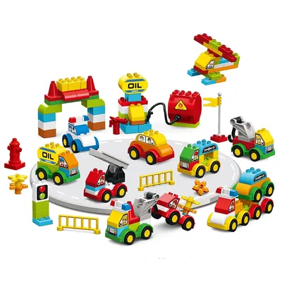 140Pcs Large Particles Duploed Car Squad Building Blocks DIY City Cars Educational Bricks Kids Toys