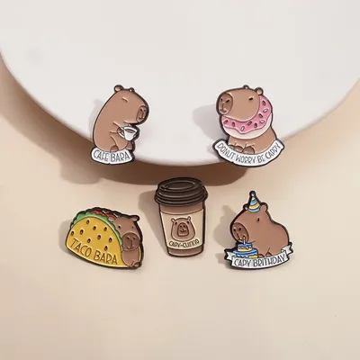 Don't Worry Be Cappy Enamel Pins Capy Brithday For Backpack Coffee Donuts Taco Bara Capybara Lapel