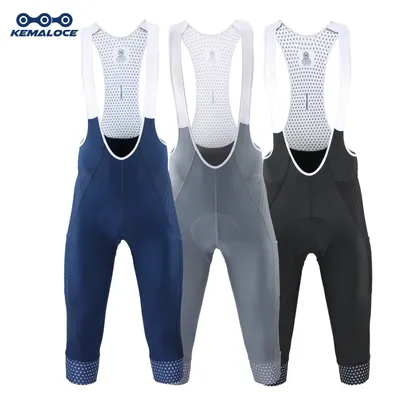 KEMALOCE Men Cycling 3/4 Pants Shorts Blank Blue/Black/Grey 5D Gel Pad MTB Bike Bib Pants Top