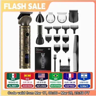 Hatteker 6 in 1 hair clipper set hair trimmer hair cutting machine for man USB charging electric