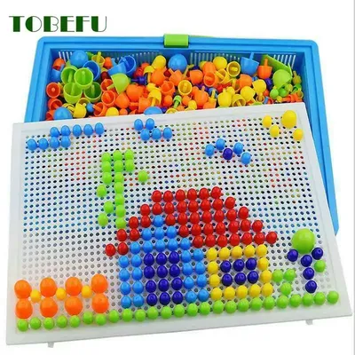 296 Pieces/Set Box-Packed Grain Mushroom Nail Beads Intelligent 3D Puzzle Games Jigsaw Board for