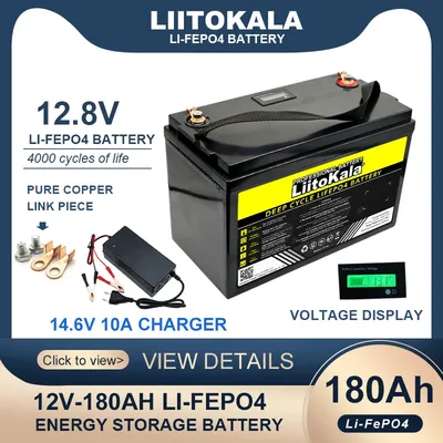 New LiitoKala 12.8V 180AH LiFePO4 Battery pack 12V Lithium Iron Phosphate Batteries 4000 Cycles