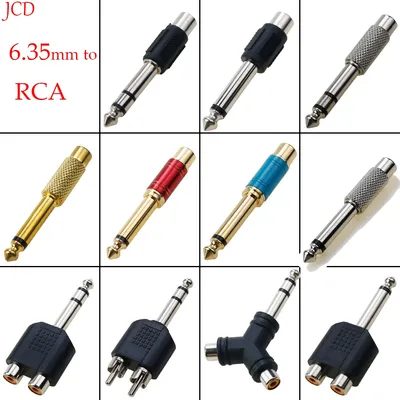 1Pc 6.35mm Male To RCA Lotus Female Stereo Consonant Jack Adapter Headphone Y Audio Transfer Head