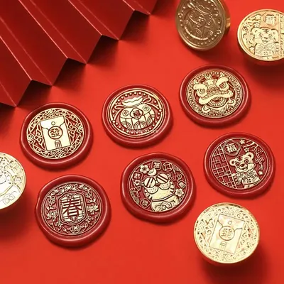 Chinese style Paint Stamp Copper Head Lunar New Year Stamp Wax for Wedding Envelope Traditional Scrapbooking DIY Seal Tool