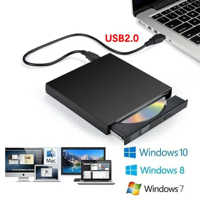 USB 2.0 External DVD Player CD Drive Mp3 Music Movies Portable Reader for Windows 7/ 8/ 10 Laptop