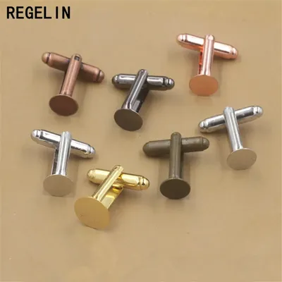 REGELIN French Style Cufflink Settings Blank Round Pad Tray Cabochon Base 10pcs 6mm/8mm/10mm/12mm For DIY Clothes Accessories