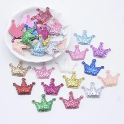 100Pcs 27*20 Bling Crown Applique Padded Patches for DIY Headwear Hair Clips Decor Clothes Hat Crafts Sewing Supplies