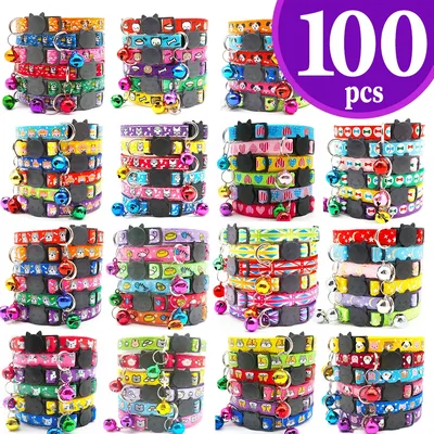 100Pcs Collar for Dogs Cat Necklace Training Choker Neck Personalized Cartoon Printed Dog Id Tag