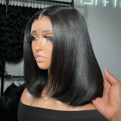 250% Straight Short Bob 13x6 HD Lace Frontal Human Hair Wigs 13x4 Transparent Lace Front Wig 5x5