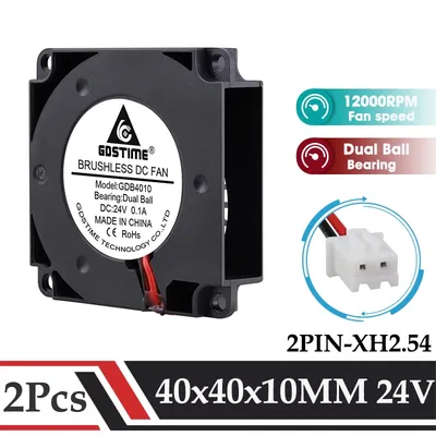 Gdstime 2Pcs 40mm 24V 3D Printer Fan 40x10MM Dual Ball Turbo Blower 12000RPM High Speed Cooler 4010