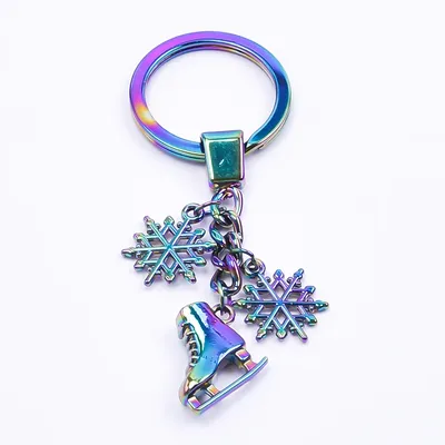 Punk Rainbow Figure Skating Snowflake Keychain for Jewelry Accessories Metal Keyrings Bag Car Key