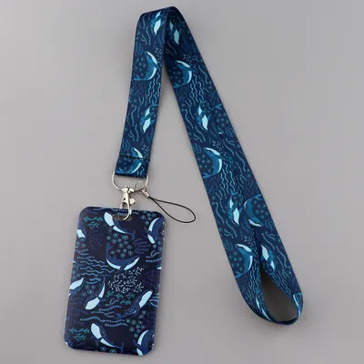 Blue Whale Creative Lanyard Card Holder Student Hanging Neck Phone Lanyard Badge Subway Access Card