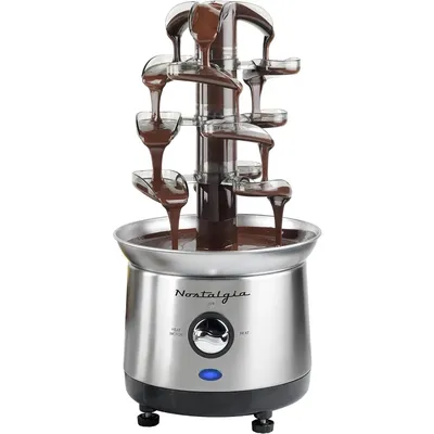 4 Tier Electric Chocolate Fondue Fountain Machine for Parties, Dip Strawberries, Apple Wedges and