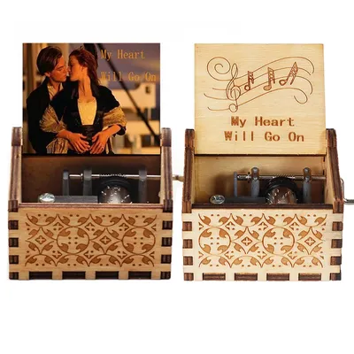 My Heart Will Go Music Box Hand Crank Wooden Vintage Laser Engraved Music Box, Gifts For