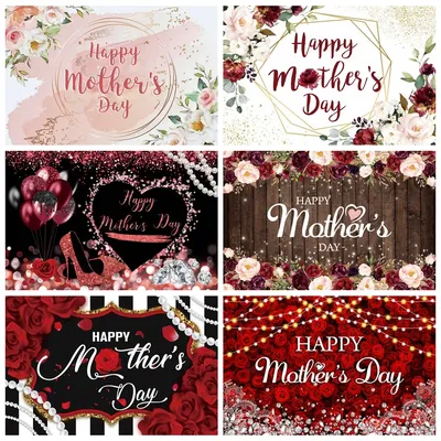 Happy Mother's Day Backdrop for Thanks Mother Party Pink Floral Flower Wooden Mom's Day Birthday