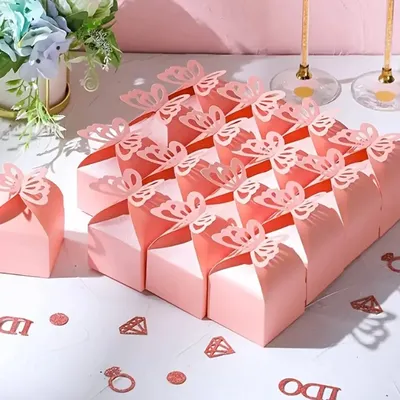 100pcs Pearl Butterfly Candy Box Party Candy Biscuit Small Gift Box Pearl Paper Solid Color