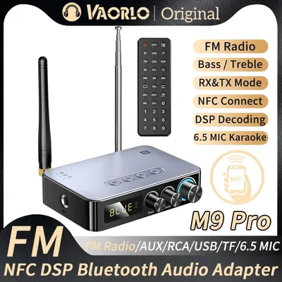 M9/M9Pro Bluetooth Audio Receiver Transmitter DSP Wireless Adapter NFC/AUX/RCA/USB U-Disk/TF/6.5 Mic Karaoke/Coaxial/FM Radio