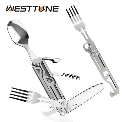 Folding Camping Cutlery Multi-function Portable Tableware Knife Spoon Fork Bottle Opener Can Opener
