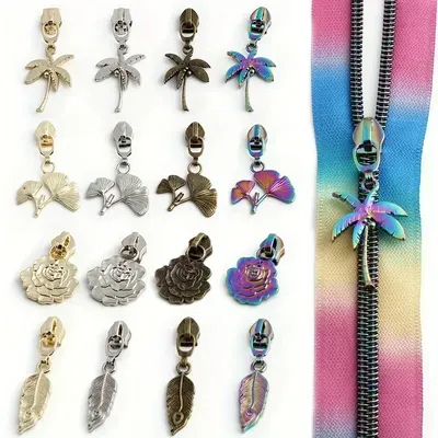 5PCS 4 colors coconut tree/leaf/rose/gingko shape sewing wallet to make 5# nylon pull tabs handmade
