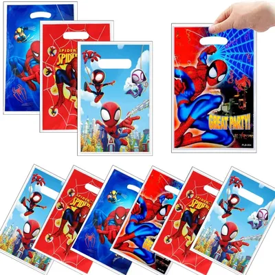 Spiderman Birthday Party Gift Bags Spider Theme Plastic Candy Bag Child Party Loot Bag Kids Birthday