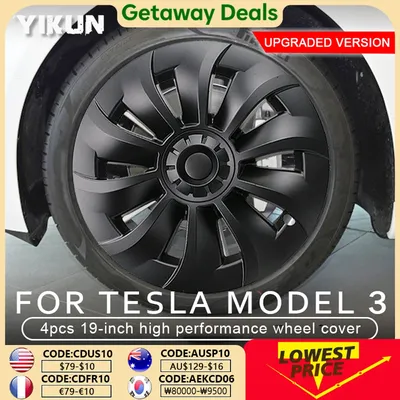 4PCS Hub Cap Performance Replacement Wheel Cap Rim Cover Hubcap Full Cover Accessories for Tesla Model 3 19 Inch 2020 2021 2023