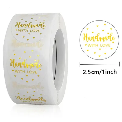 100-500pcs 1Inch Golden Handmade with Love Label Stickers for Gift Card Box Package Party Wrapping