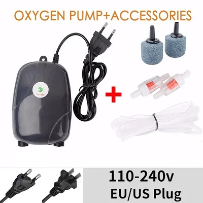 Aquarium Air Pump Fish Tank Mini Compressor Single Double Outlet with Check Valve Tube Aquatic