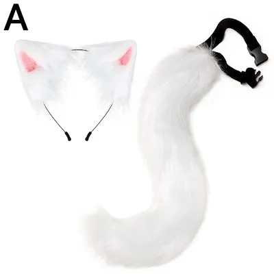 Fox Ear Hair Hoop Long Tail Set Adjustable Belt for Girls Cosplay Anime Props Lolita Dress Party