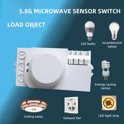 AC 85V-250V 5.8GHz Microwave Radar Sensor Switch Body Motion Detector For LED Light Sensors Switches