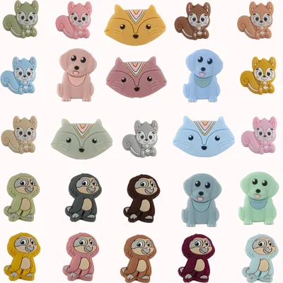 5/10Pcs Cartoon Silicone Beads Dog Squirrel Sloth Animal Focal Beads DIY Pacifier Chain Beadable Pen